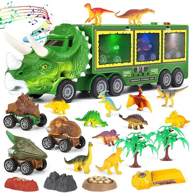 Kids Dinosaur Truck Toy Gift Storage Car Transport Carrier Model Music Light UK • £11.49