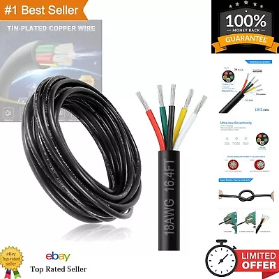 18 Gauge 5 Conductor Electrical Wire - Black PVC Stranded Tinned Copper Cable • $28.99