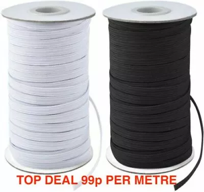 Flat Elastic Black & White 99p PER METRE 6mm 9mm 12mm 25mm Elastic Sewing Dress • £0.99