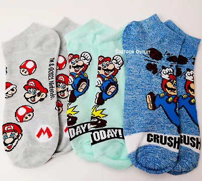 Nintendo Super Mario No Shows Sock Size 6 1/2 -12 Mario Super Mushroom 3 Pairs • $14.99