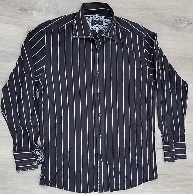Zagiri Men's Large Long Sleeve Black Floral Flip Cuff Button Up Shirt EUC 0004 • $19.97
