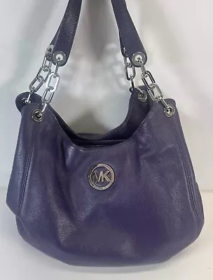 Michael Kors Purple Large 3 Compartment Middle Copper Handbag Purse Shoulder • $64.99