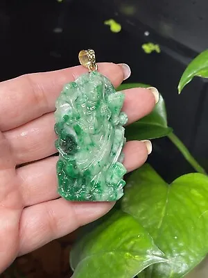 Quan Yin Guanyin Jade Natural Buddha Goddess.  With 10k Real Gold • $189