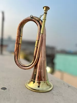 Solid Copper & Brass Bugle| US Military Cavalry Horn | Musical Instrument Classi • $65.33