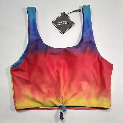 Zaful Womens Bikini Cropped Swim Top Size M (6) Rainbow Tie Dye Pads Knotted NWT • $9.95