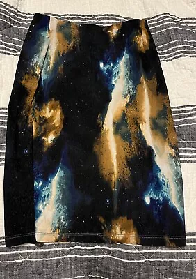 Y2k Women’s Medium Galaxy Print Stretchy Skirt Moon Brand Faded  • £19.46