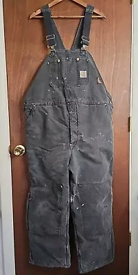 VTG Mens Black Carhartt  Insulated Duck Bib Overalls 40x30 • $29.99