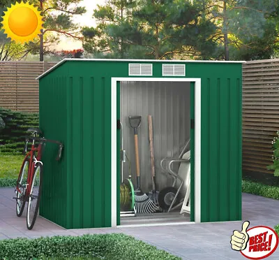 4X6FT Metal Garden Shed Pent Roof With Free Foundation Base Storage House Z • £185.95