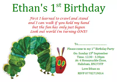 £2.49 • Buy Personalise Party Invites Invitations THE VERY HUNGRY CATERPILLAR 1ST BIRTHDAY
