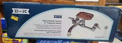 New B&K Polished Chrome 2-Handle 8  Utility Wall Mount Faucet 123-009NL NIB • $79.99