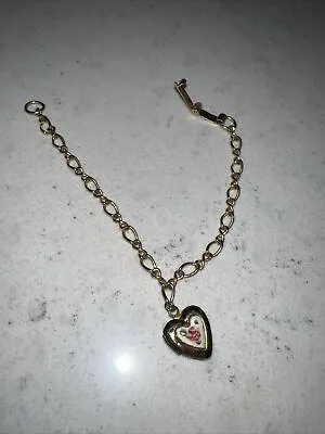 Vintage Child’s Sweetheart Bracelet With Enamel Heart Love Locket Charm - Rare! • $54.99