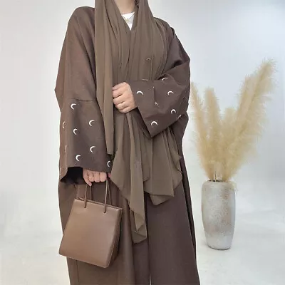 Women Muslim Maxi Dress Robe Open Kimono Cardigan Abaya Heart Embroidery Robes • £32.38