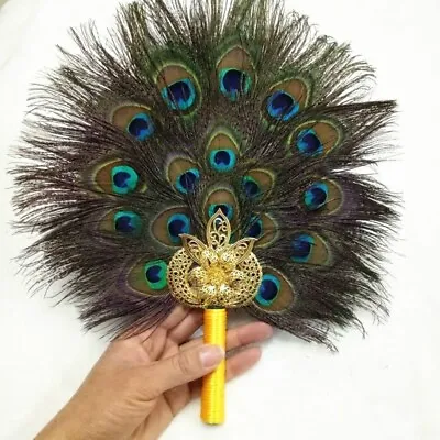 Peacock Marabou Feather Hand Fan Double Side Handmade Retro Pagan Wicca Gift DIY • $22.60