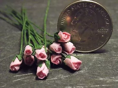 Dollhouse Miniature Pink Roses Flowers Dozen 1:12 Inch Scale B234 Dollys Gallery • $12.99