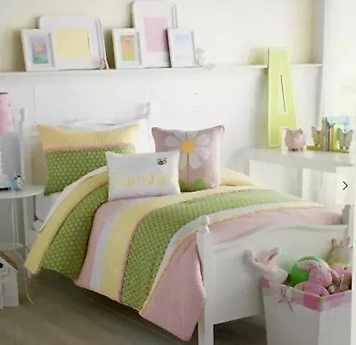 Soft Cozy Girls Floral Polka Dot Ruffle 3pc FULL/DOUBLE Pink Green COMFORTER SET • $60