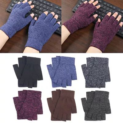 Thermal Fingerless Gloves Mens Womens Knitted Warm Winter Half Finger Mittens US • $3.98