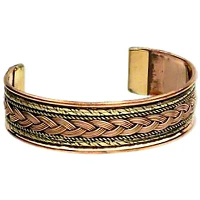 Copper & Brass Braid Design Cuff Healing Bracelet 2-3/4  Large Men Bangle • $15.99