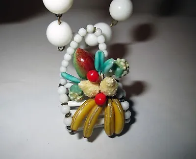 Antique 1950s Peking Glass Paper Mache FRUIT BASKET CHARM BRACELET - BEAUTIFUL • $26.50