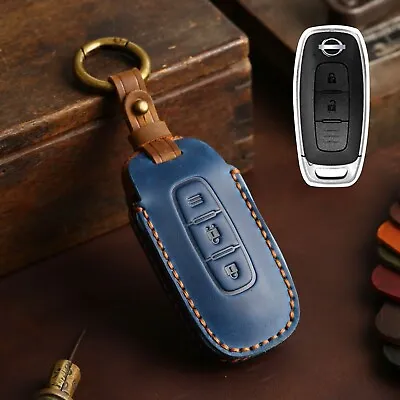 Leather Car Remote Key Fob Cover For Nissan Qashqai Altima X-trail 2023 Blue • $24.99