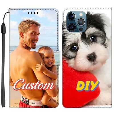 Personalised Flip Leather Wallet Phone Case Cover Custom Picture Photo Collage • £22.63