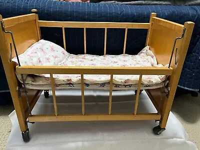 Vintage Whitney Bros Drop Side Doll Crib W Original Mattress +bedding • $50