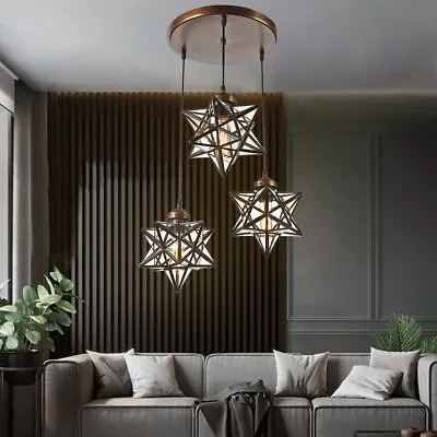 Moravian Star Pendant Light Fixtures 3 Heads Metal Glass Shade Ceiling Lamp • $88