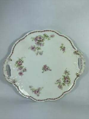 A. Lanternier Limoges France Cake Plate As-is Pink Flowers Handled Plate  • $9