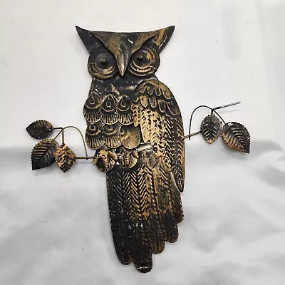 Vintage Rare Mid Century Distressed Metal Owl Wall Plaque Pair Hong Kong 1969 • $16.20