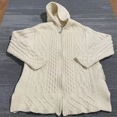 Vintage Aran Crafts Sweater Mens Medium Beige Cableknit Fisherman Merino Wool • $111.69