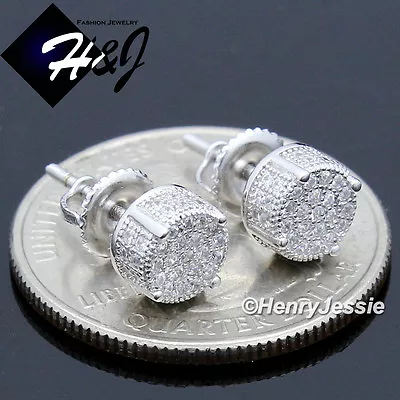 Men Women 925 Sterling Silver Bling Cz 6mm 3d Round Screw Back Stud Earring*e146 • $19.99