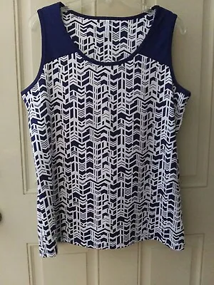 NWOT PASSPORTS XL Tunic Tank Top Navy & White Stretch Sleeveless Pullover Top • $7.99