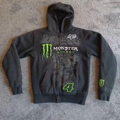 VTG Fox Monster Energy Y2K Heavyweight Hoodie Black Size Medium Rare Biker Race • $99