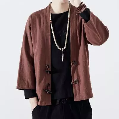 Men Cotton Linen Chinese Tang Suit Kung Fu Tai Chi Coat Long Sleeve Shirt Jacket • $27.45