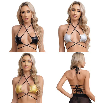 Women's  Star Shape Bra Top Halter Neck Lingerie Metallic Bralette Tops Clubwear • £7.27