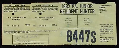 1982 Pennsylvania JUNIOR Hunting License And Back Tag • $5