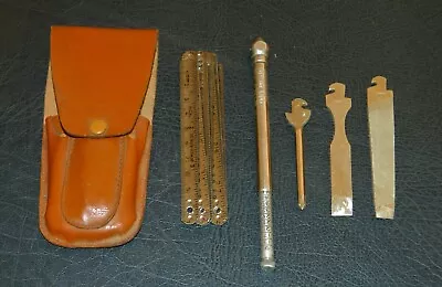 Vintage Dunlop Tyre Pressure Guage (no 6 6-50 Lbs) Kit In Fine Leather Sheath • $37.29