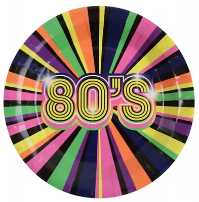 80s Party Paper Plates Retro Neon Disco 1980s Birthday Party Tableware X 10 • £2.99