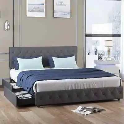 Full/Queen/King Size Upholstered Platform Bed Frame With 4 Storage Drawers • $269.99