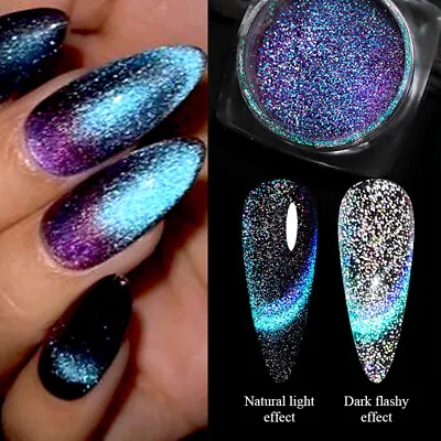 Moon Cat Magnetic Powder Sparkling Dust Nail Art Chrome Pigment Changing Nail • $1.89