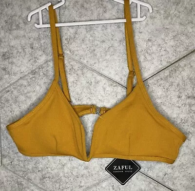 ZAFUL Women's Bright Yellow V-Wire Padded Ribbed Cami Bikini Top Size 6 NWT • $9.74