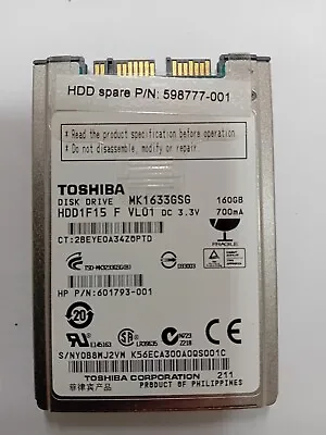 Toshiba 160GBInternal5400 RPM4.57 Cm (1.8 ) (MK1633GSG) Laptop HDD • £15