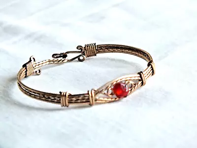 Gold Colored Twisted Wire Antique Vintage CHILD'S BRACELET Red Faceted Bead VGC • $22