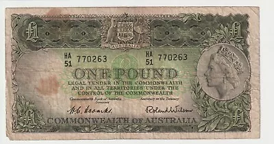 1953 Australia 1 Pound Banknote - Coombs / Wilson - R33 - Good - # 31904 • $19