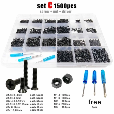 £12.79 • Buy Mini Screw Nut Bolt Set Black Micro Cross Flat Head Countersunk M1.4 M1.6-M3