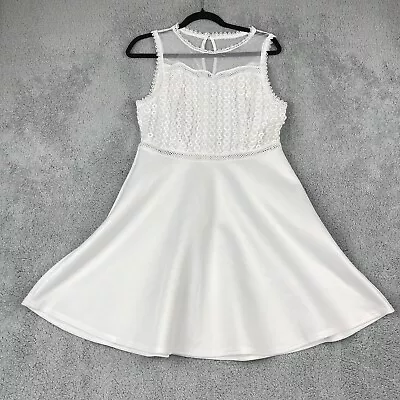 Francescas Skater Dress Women Large L White Mesh Lace Top Scuba Skirt Fit Flare • $9.93