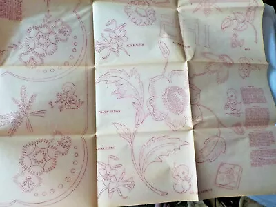 Embroidery Transfer Sheet 2-939 Antimacassar Altar Cloth Pillow Flower Cross Vtg • $9.99