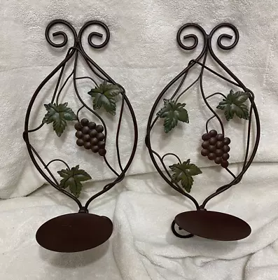 2 Grapevine Brown Metal Wall Sconce Decorative Pillar Candle Holder Decor • $12