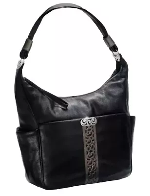 Brighton Contempo Caitlyn Blackbronze Leather Lace Accent Shoulder Bag Hobo$350 • $279