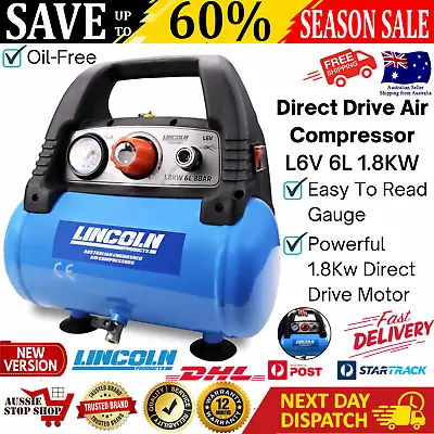 Lincoln 6L 1.8Kw Air Compressor Portable Direct Drive Compact Powerful L6V 240V • $209.97