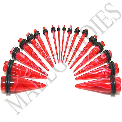 V057 Red Marble Ear Stretchers Tapers Expanders 14 12 10 8 6 4 2 0 00G Gauge Kit • $7.95